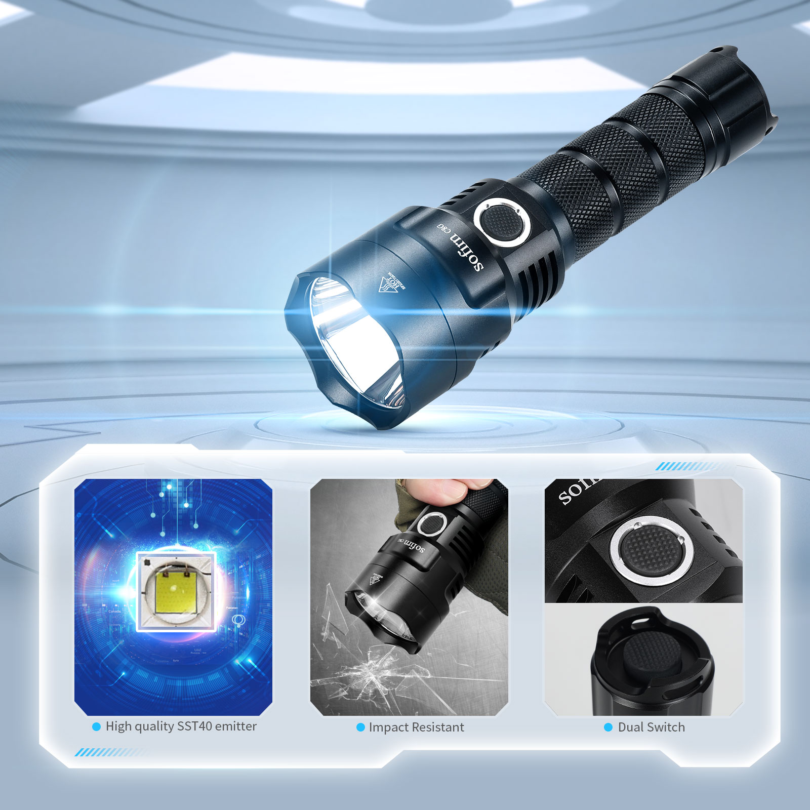 Outdoor Power Group - مصباح يدوي LED قوي SOFIRN C8G